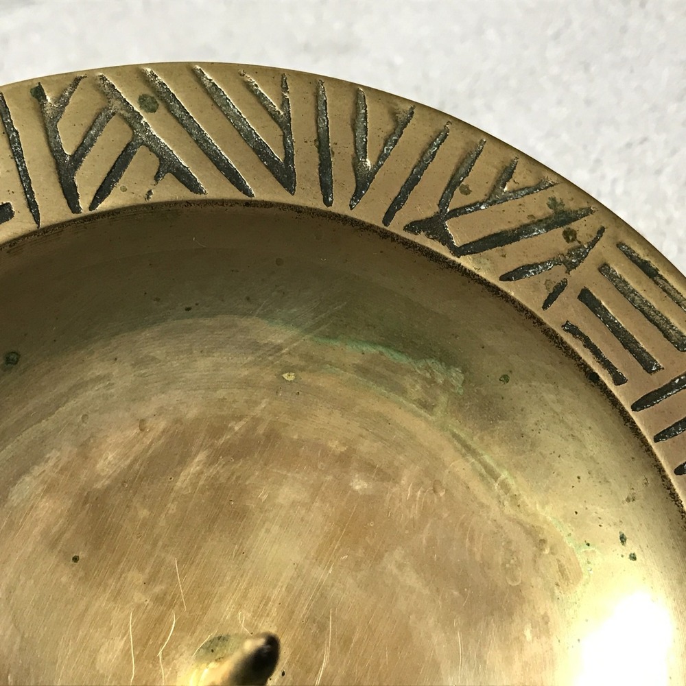 Vintage Korean Brass Pricket Candle Holder Brutalist Etched Tribal‎ Spike Stand - Picture 4 of 8